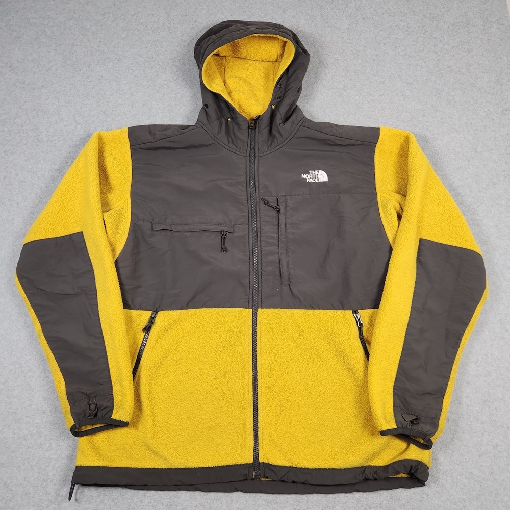 The North Face Denali Jacket Mens XL Yellow Black Hooded Retro Fleece Outdoors